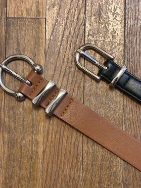 Pair of Women’s EUC Classy Looking Thin Belts Brown & Black with Silver Hardware